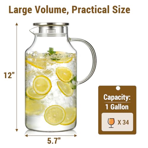 128oz Glass Pitcher with Lid and Spout - Borosilicate Coffee & Juice Jug - Clear
