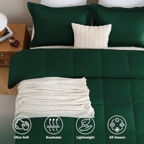 CozyLux Oversized King Comforter Set - Emerald Green, 3-Piece Box-Stitched