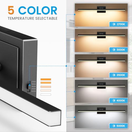 VOLISUN 31.5 Inch Black Dimmable Bathroom Vanity Light with Rotatable Head, 5 CCT LED Fixture for Mirror & Mirror Cabinets