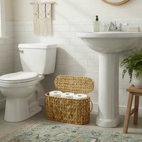 Coeusy Toilet Paper Basket with Lid,Wicker for Bathroom Organizers