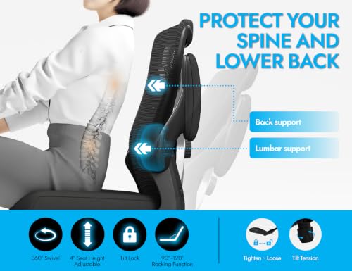 Ergonomic Mesh Office Chair with Lumbar Support, Swivel & Adjustable Height