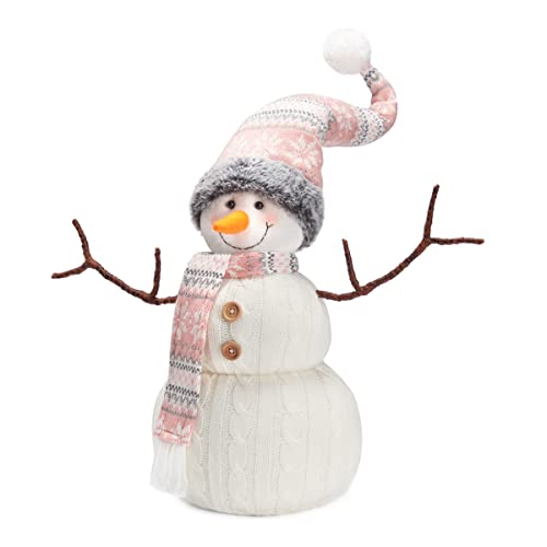 WORLDECO Pink Hat Snowman 27.5in Christmas Animated Plush Decor, Indoor Holiday Ornament