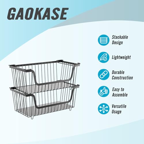 GAOKASE 4 Pack Stackable Wire Baskets Pantry Organizers & Storage Bins, Black