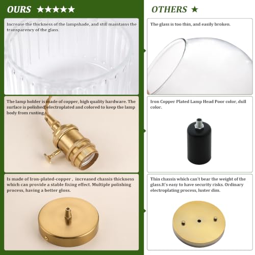 Shenmoyl Pendant Light 2 Pack with Clear Striped Glass Lmapshade,