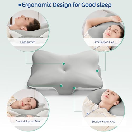 Grey Butterfly Cervical Memory Foam Pillow for Neck and Shoulder Pain