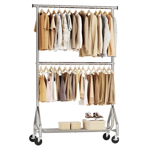 HYSEYY Heavy Duty Clothes Rack, Double Rod Clothing Rack for Hanging