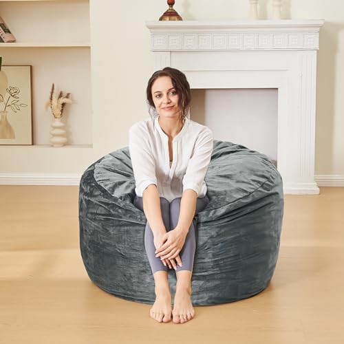 ILPEOD Medium 3ft Grey Bean Bag Chair for Adults - Soft Microfiber Couch