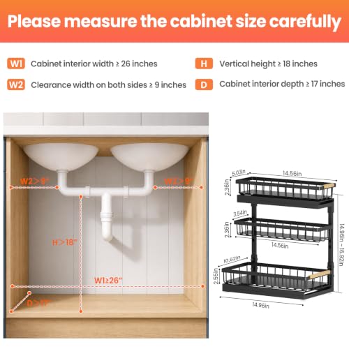 Under Sink Organizer 2 Pack - 3 Tier Adjustable Bathroom & Kitchen Storage - Black