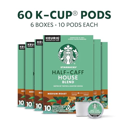 Starbucks Half-Caff House Blend K-Cup Coffee Pods - 10 Count Pack of 6