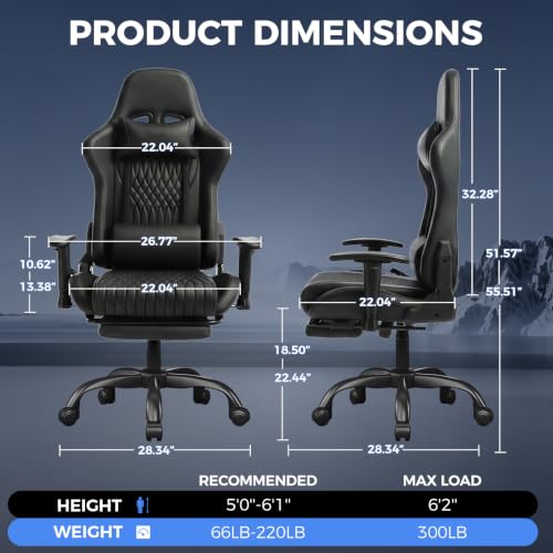 LUCKRACER Gaming Chair with Footrest, 90°-155° Reclining Ergonomic