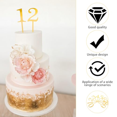 0-9 Numbers Cake Topper, Ymapinc 10 Pcs Acrylic Cake Topper Numbers for Gold Happy Birthday Christmas Wedding Party Anniversary DIY Supplies Set