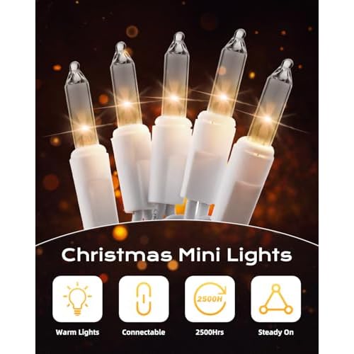 Brightown Christmas Lights, 100-Count 25ft Clear Incandescent Bulb Mini String Lights for Indoor Holiday Decor, Christmas Tree Garland Wedding Party Multi-Use Decoration, White Wire