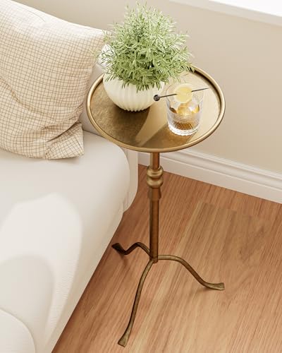 25.6-Inch Vintage Bronze Pedestal End Table with Tray Top