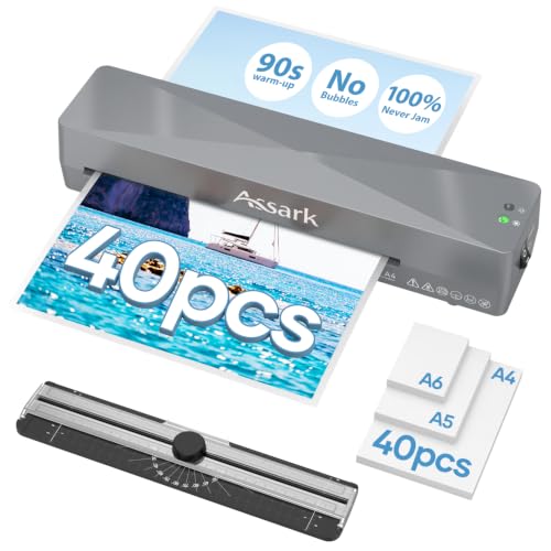 Assark 9-Inch A4 Laminator with 40 Laminating Sheets - Gray