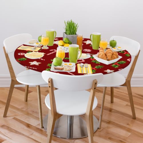 Pardick Christmas Round Fitted Tablecloth with Elastic Edge - 42 Inch, Holiday Decor, Wipeable & Waterproof, Fits 40-44 Inch Tables
