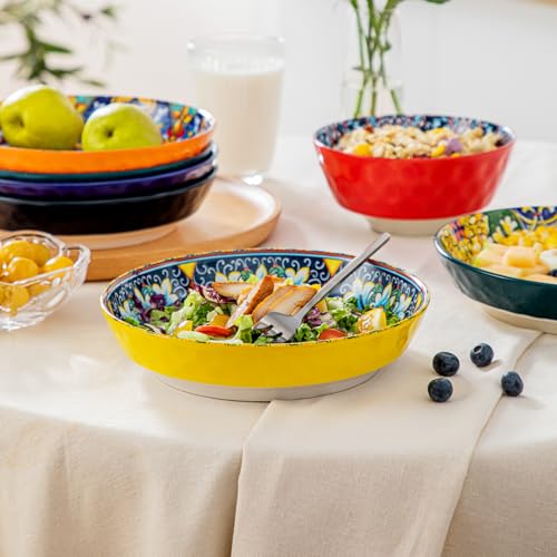 Bohemian 32 Oz Pasta & Salad Bowls Set of 6 - Vibrant Ceramic Dinnerware
