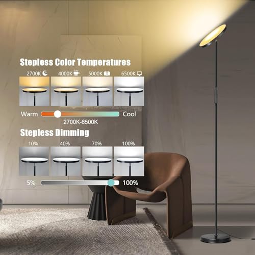 40W Black LED Floor Lamp with Remote Dimmable Torchiere Living Room Light