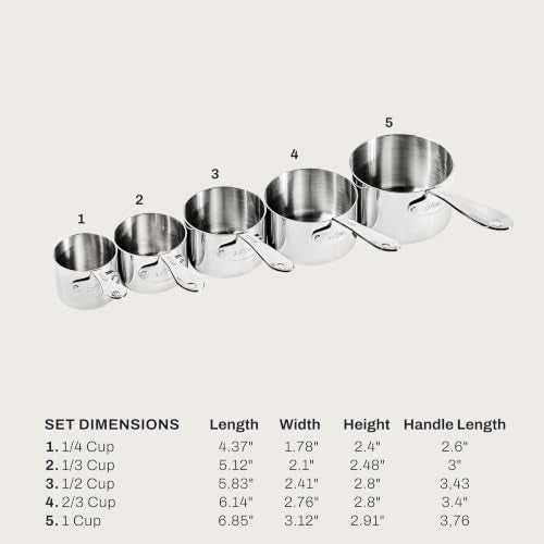 All-Clad Stainless Steel Measuring Cup Set 5-Piece Kitchen Tools - Nesting & Durable