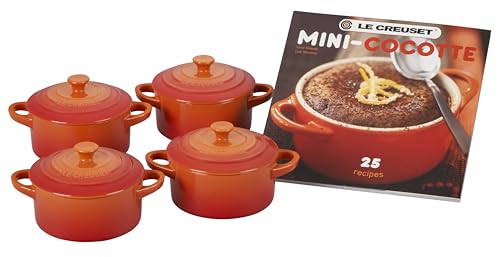 Le Creuset 4-Piece Mini Stoneware Cocotte Set, 8 oz. Flame Color