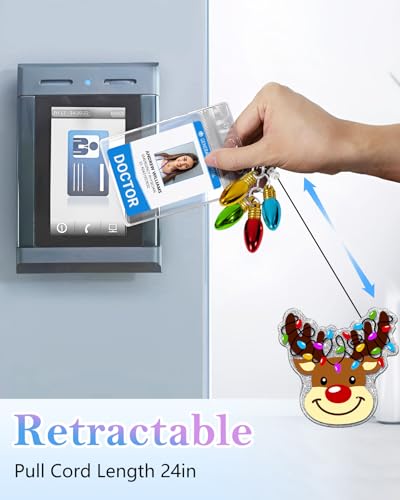 Besoar Christmas Colorful Reindeer Badge Reel Retractable ID Holder with Alligator Clip - Holiday Gift for Nurse, Medical Staff, Students