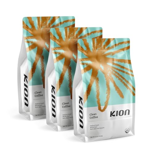 Kion Organic Whole Bean Coffee Medium Roast 12 Oz Pack of 3 - Tested for Toxins, Specialty Grade