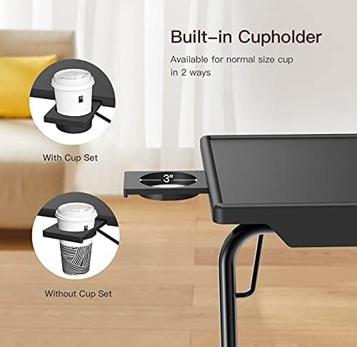 HUANUO Adjustable TV Trays Set of 2 with Cupholder, Height & Tilt Adjustable, Black