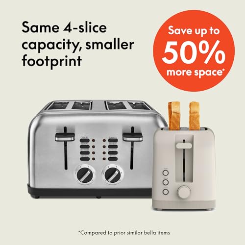 bella Fits-Anywhere™ 4-Slice Slim Toaster - Extra Long Wide Slots - Oatmilk Variation