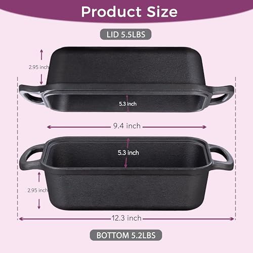 Vanderlume Cast Iron Loaf Pan with Lid 9x5 Inch Sourdough Bread Baking Pan