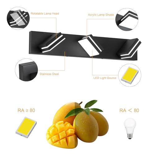 3-Light LED Bathroom Vanity Light Fixture - Black & White Acrylic Wall Sconce, 24-Inch