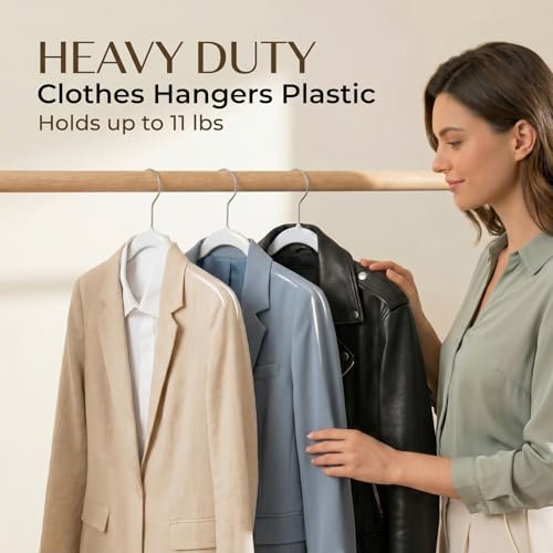 White Plastic Hangers 50 Pack - Slim, Heavy Duty Closet Clothes Hangers