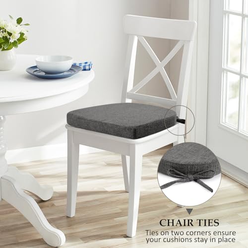 Wellsin Set of 6 Dark Gray 16x16x2 Inch Kitchen Chair Cushions with Ties & Non-Slip Backing