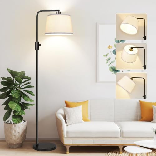 Dimmable Floor Lamp with Linen Shade - Black Matte, 1000 Lumens LED Bulb Included