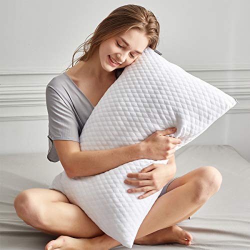 White Queen Shredded Memory Foam Pillow Set of 2 - Hypoallergenic Sleep Support