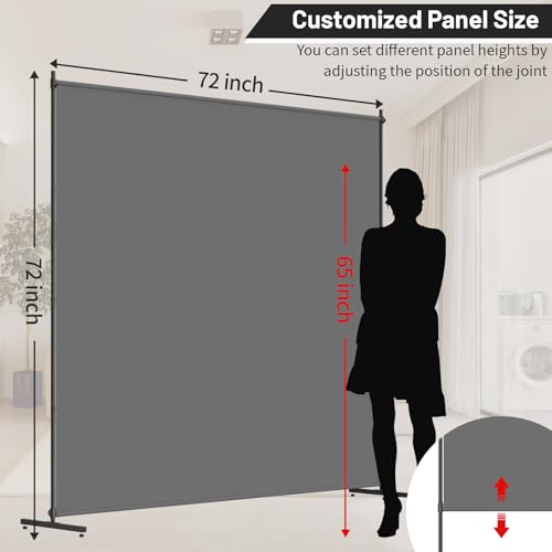 Gray Room Divider 72x72 Inch Privacy Screen Freestanding Partition Wall for Room Separation