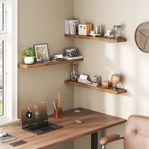 RALGEND Rustic Brown 31.5 Inch Wall Floating Shelves Set of 3 with Invisible Brackets