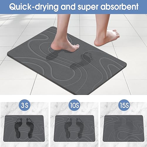 VEELOIM Stone Bath Mat Diatomaceous Earth Shower Mat - Grey Line2
