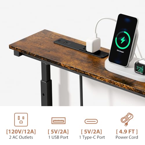 GRLEAF Rustic Brown 78-Inch Adjustable Console Table with Power Outlets – Narrow Sofa & Entryway Table