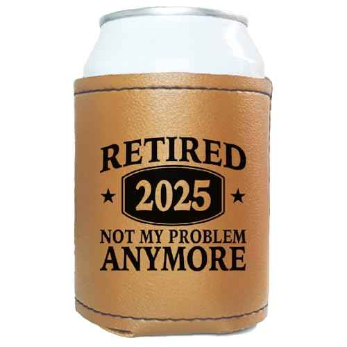 Funny Retirement Gifts for Men 2025, Leather Beer Cans Cooler Sleeve Party, Retired Gifts for Men Dad Grandpa Husband Fathers Day Christmas