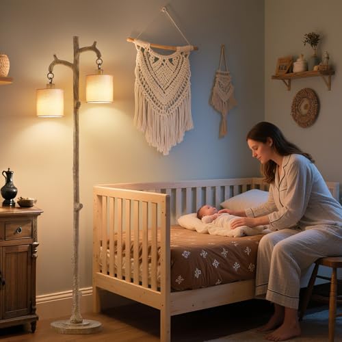 Brown Farmhouse Floor Lamp with 2 Reading Lights - Rustic Tree Trunk Style - 69 Inch Standing Lamp for Living Room & Bedroom