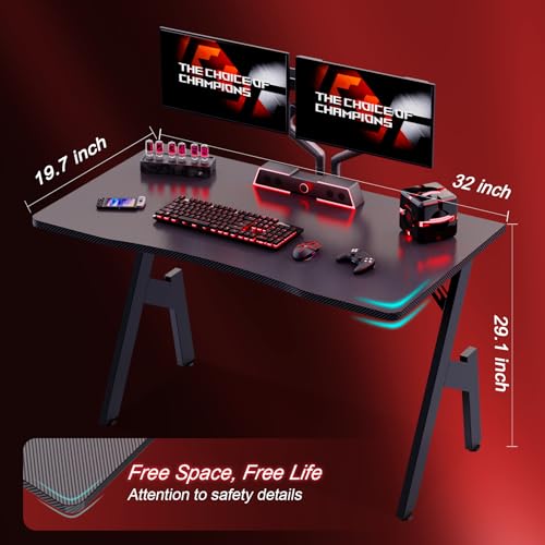 HLDIRECT 32 Inch Small Gaming Desk - Carbon Fiber Surface, Ergonomic Design