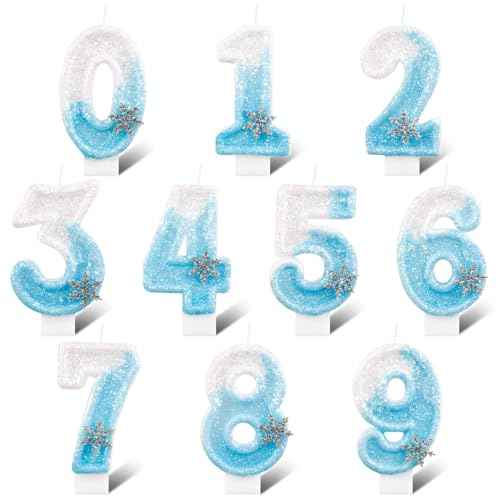 Frozen Snow Themed Birthday Candles,Blue and White Glitter Birthday Number 5 Candles,Snowflake Glitter 5th Candles for Kids Adults Birthday Wedding Anniversary Party Supplies