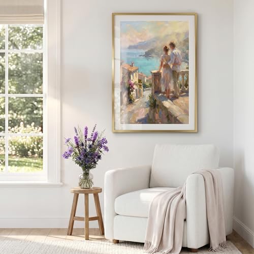 Americanflat Gold 28x40 Poster Frame with Mat - Slim Molding, Pack of 1