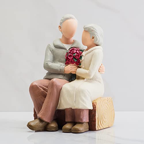 Rose Couple Figurine - Hand Painted Wedding Anniversary Home Decor Sculpture, CAMSOON Variation