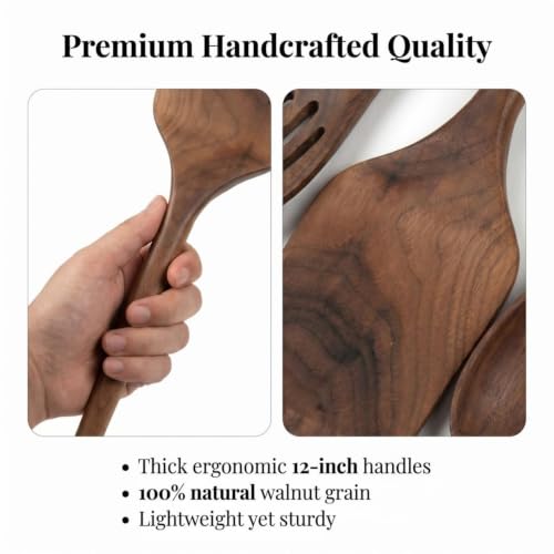 Salt & York Walnut Wooden Cooking Utensil Set - 5-Piece Kitchen Tools