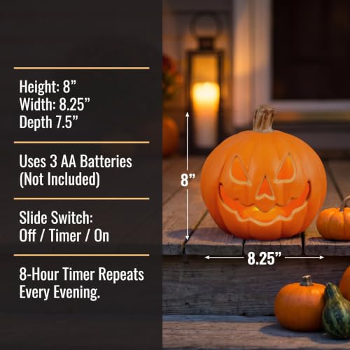 Xodus Battery Operated LED Pumpkin Jack-O-Lantern - Medium 8.5-inch 2-Pack Halloween Decor