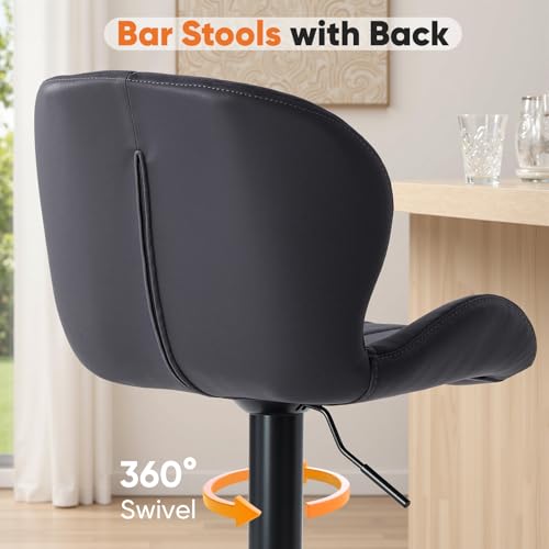 Sweetcrispy Adjustable Swivel Bar Stools Set of 2 - Black Fabric