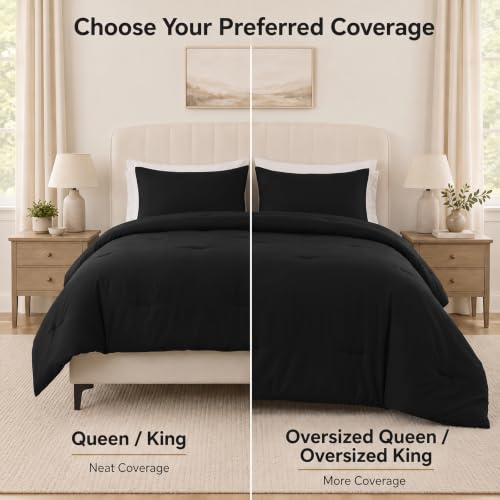 Oversized King Comforter Set - Black Quilted Bedding with 2 Pillowcases - 120x98 Inches