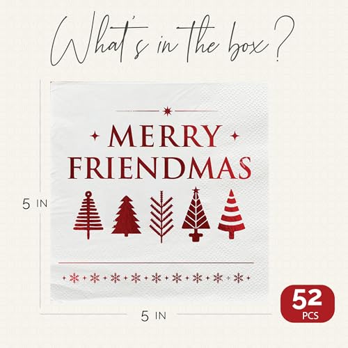 Merry Friendsmas Napkins – 52 Pack Cocktail Size Red & Green Paper Napkins