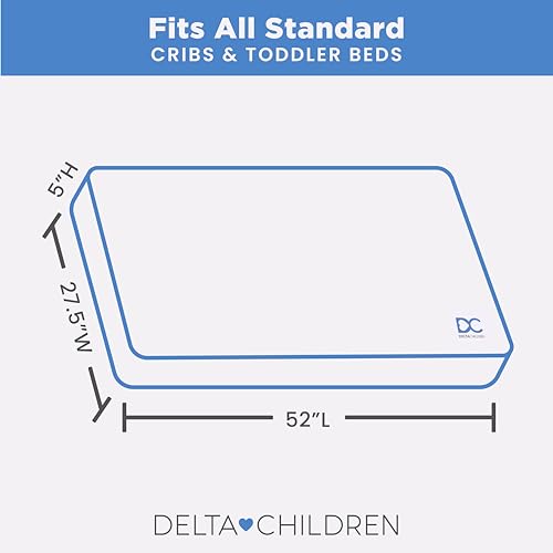 Delta Children Twinkle Breathable Crib & Toddler Mattress - White, 52"Lx27.5"W