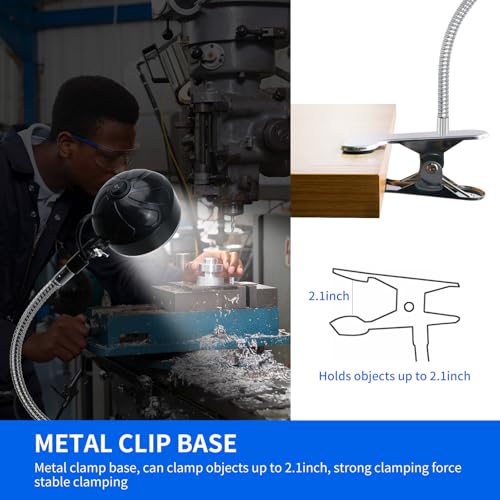 Silver Clamp Light with Bright 2000 Lumens LED for Workshop & Small Area Tasks - Flexible & Strong Clip